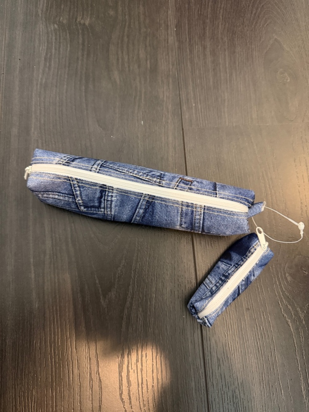 Denim Print Zippered Pencil Case - Blue